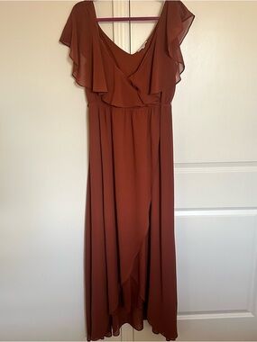 Rust Ruffle Sleeve Maxi Dress